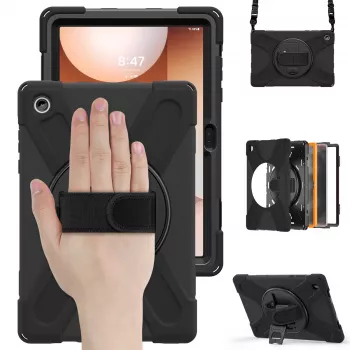 JUST MUST JM Rugged Case Grip Samsung Galaxy Tab A11+ jaoks rihmaga, must