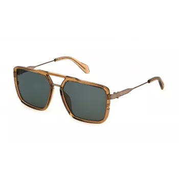 JUSTCAVALLI Meeste päikeseprillid SJC040-580913 Havana pruun gradient ruudukujuline atsetaat 58mm