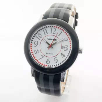 K&BROS Unisex Analoog Kvartskell 9426-2-435 43mm Musta Sihtnumbri ja Nahkrihmaga