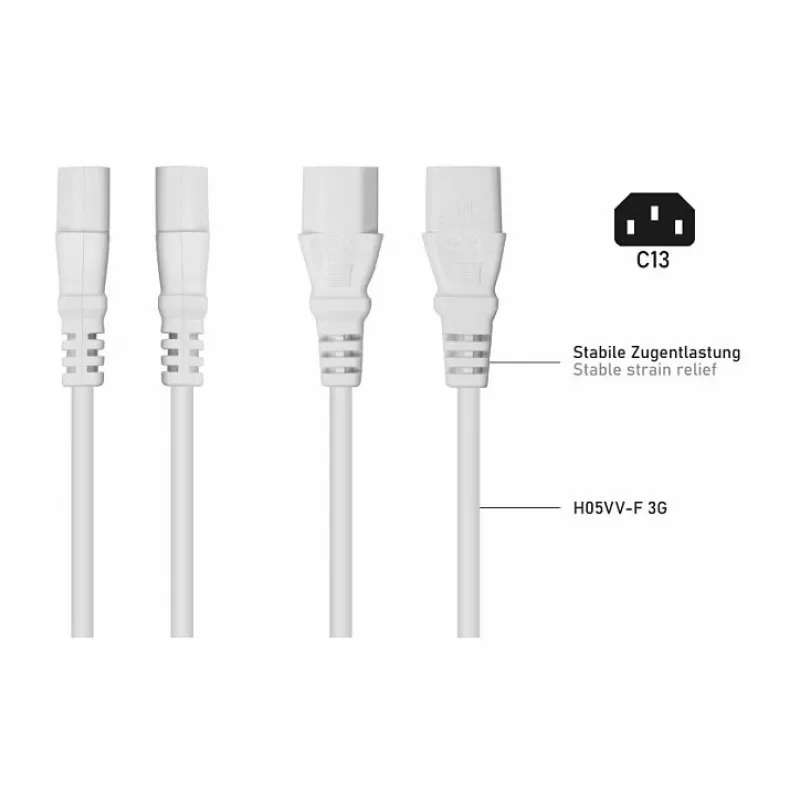 Kabelmeister C14 to C13 pikenduskaabel, valge, 0,5 m