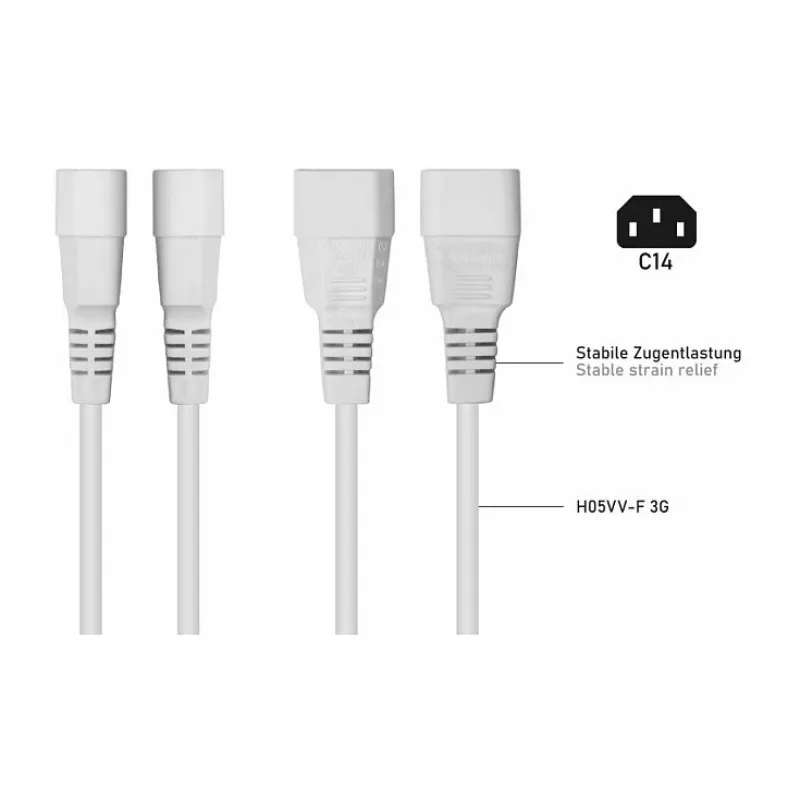 Kabelmeister C14 to C13 pikenduskaabel, valge, 0,5 m