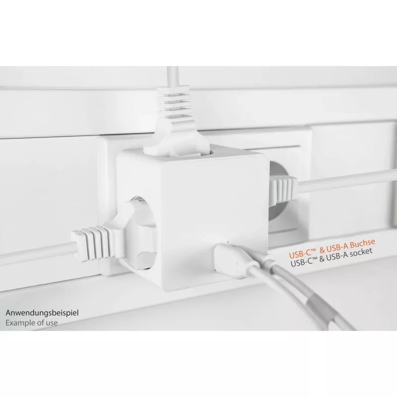 KABELMEISTER pistikupesakuubik 3x Schutzkontakt pistikupesa, USB-C 20W PD 3.0 ja USB-A 18W, 1,5m, valge