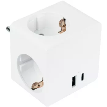 KABELMEISTER pistikupesakuubik 3x Schutzkontakt pistikupesa, USB-C 20W PD 3.0 ja USB-A 18W, 1,5m, valge