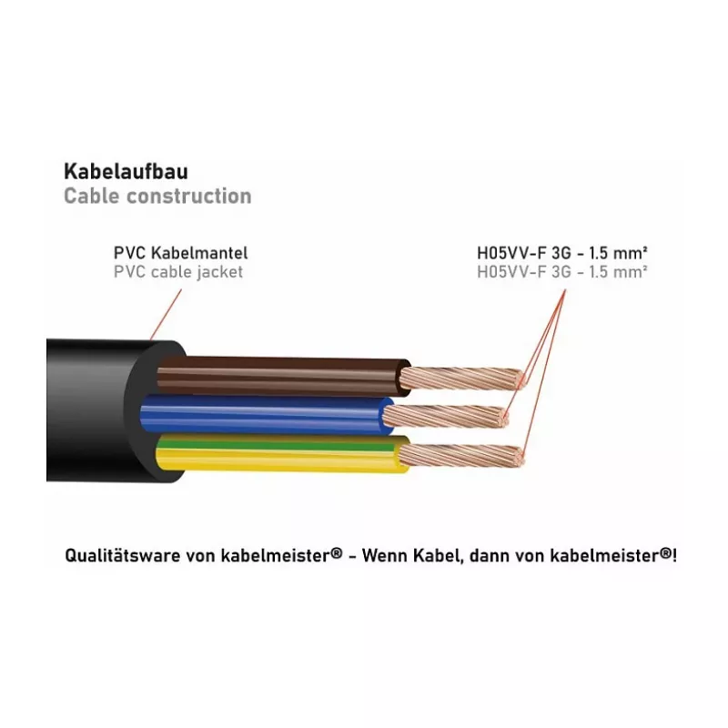 Kabelmeister SK0103-S002 3-suunaline Schuko jaotur, 90° nurgaga pistik, 0,2m kaabel, must
