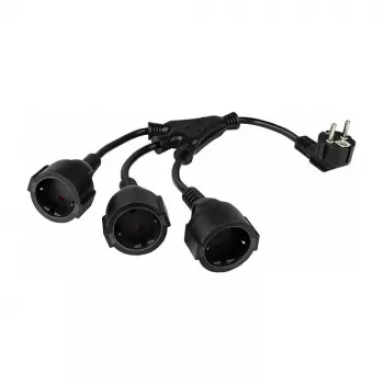 Kabelmeister SK0103-S002 3-suunaline Schuko jaotur, 90° nurgaga pistik, 0,2m kaabel, must