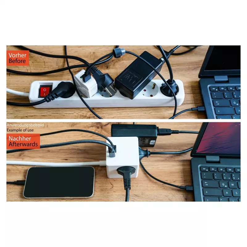 kabelmeister pistikupesakuubik 3 pesaga USB-C ja USB-A-ga, valge, 2m