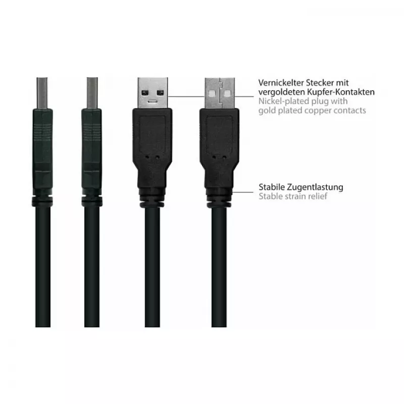 Kabelmeister USB 2.0 pikenduskaabel, Type-A isane pistik paneelikinnitusega Type-A emane pistikupesa, 1m, must