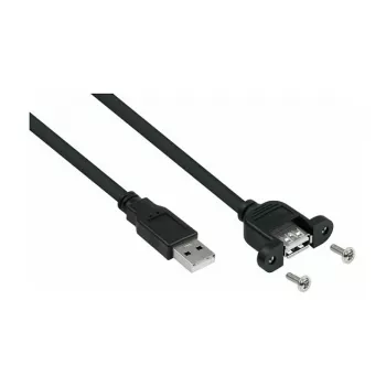 Kabelmeister USB 2.0 pikenduskaabel, Type-A isane pistik paneelikinnitusega Type-A emane pistikupesa, 1m, must