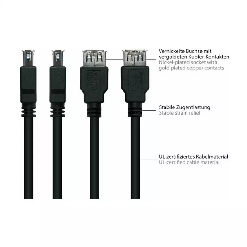 Kabelmeister USB 3.0 pikenduskaabel - 3m, must, Type-A isane kuni emane, UL sertifikaadiga