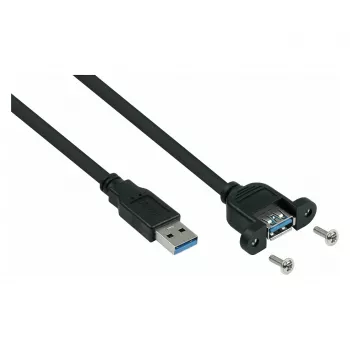 Kabelmeister USB 3.0 pikenduskaabel, paneelikinnitus, Type-A isane kuni Type-A emane, 0,3 m, must, UL-sertifitseeritud