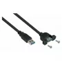 Kabelmeister USB 3.0 pikenduskaabel, paneelikinnitus, Type-A isane kuni Type-A emane, 0,3 m, must, UL-sertifitseeritud