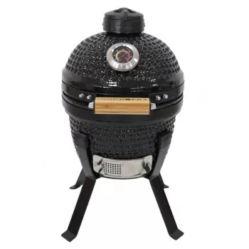 Kamado Bono Picnic Ceramic Grill 13 inch Kamado Grill koos käruga, Charcoal, Black