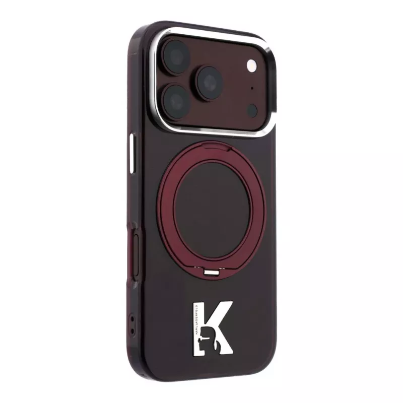 Karl Lagerfeld IML Ring Stand 360 Kameo Metal MagSafe ümbris iPhone 18 Pro / 17 Pro jaoks - Burgundia
