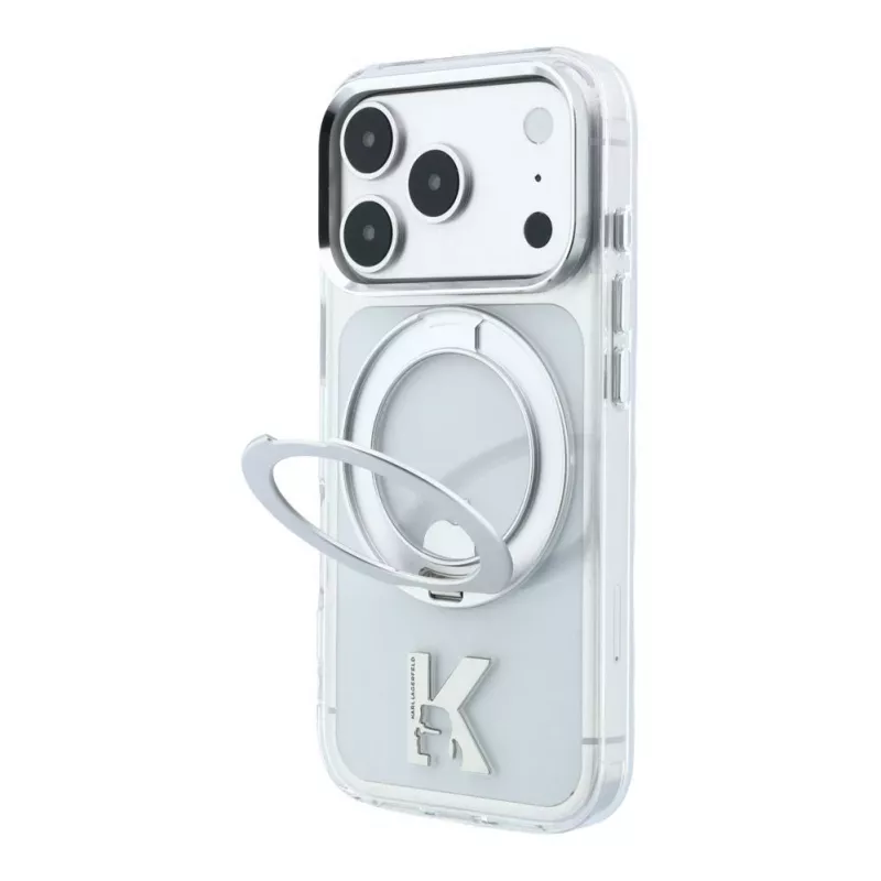 Karl Lagerfeld IML Ring Stand 360 Kameo Metal MagSafe-kate iPhone 18 Pro / 17 Pro jaoks - läbipaistev