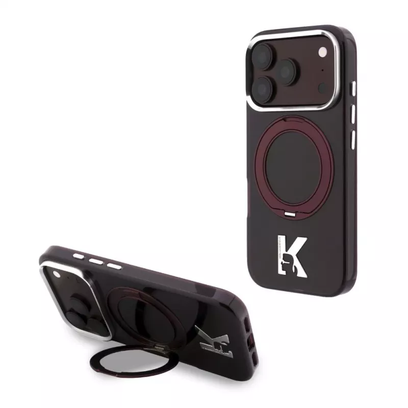 Karl Lagerfeld IML Ring Stand 360 Kameo Metal MagSafe-korpus iPhone 18 Pro Max / 17 Pro Max Burgundia