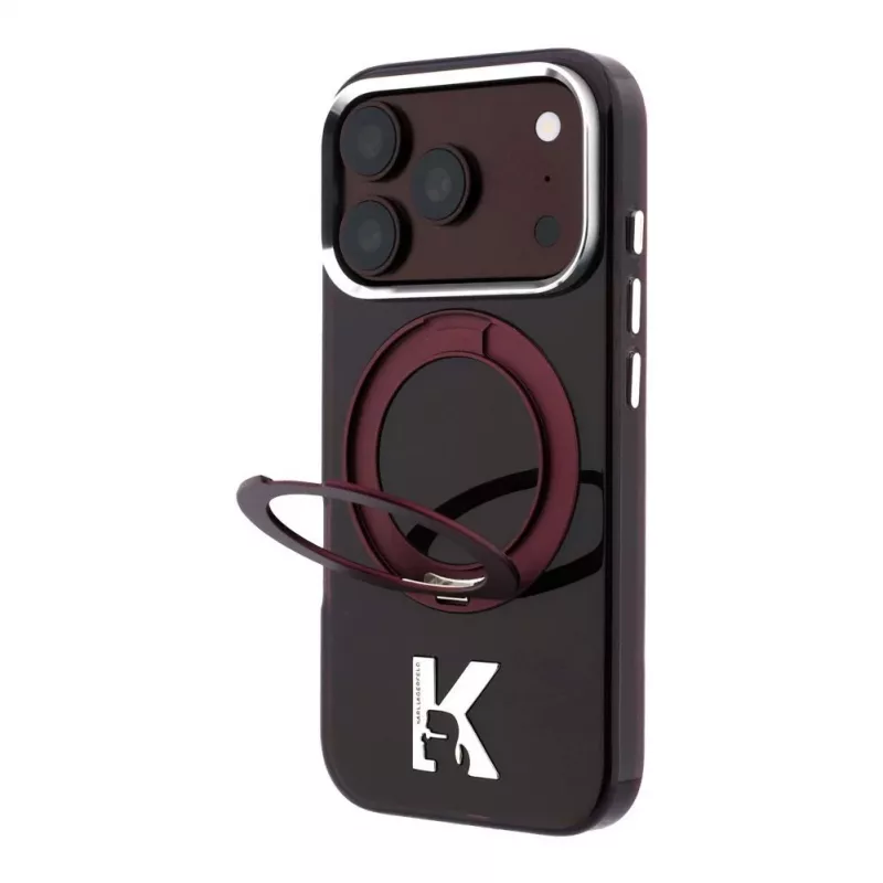 Karl Lagerfeld IML Ring Stand 360 Kameo Metal MagSafe-korpus iPhone 18 Pro Max / 17 Pro Max Burgundia
