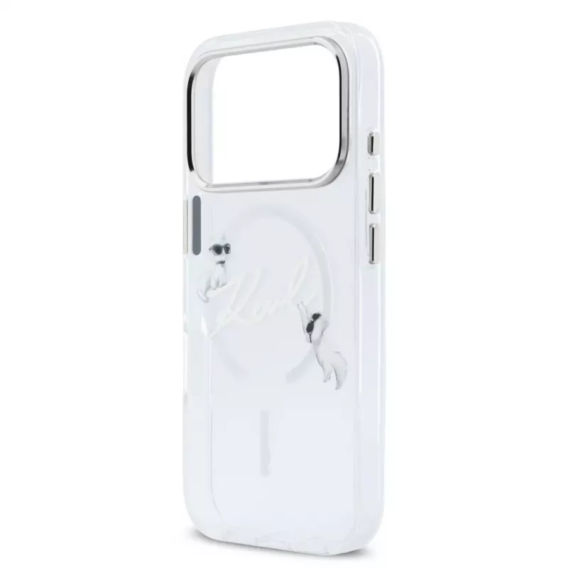 Karl Lagerfeld iPhone 15 Pro MagSafe kõva ümbris, läbipaistev Karl Script logoga