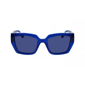KARL LAGERFELD KL6143S-400 Naiste ruudukujulised atsetaatpäikeseprillid, tumesinine raam, hall gradientlääts, 53 mm