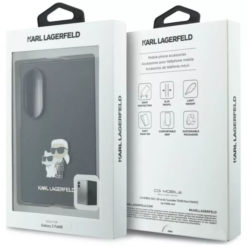 Karl Lagerfeld PU Saffiano Karl ja Choupette ümbris Samsung Galaxy Z Fold8 jaoks, must