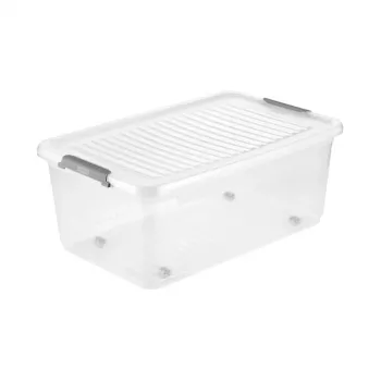 keeeper ratastega kaanega kast clipbox Leo 59x38x24cm 37L läbipaistev