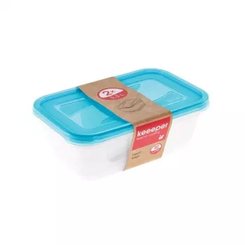 keeeper 2-osaline ristkülikukujuliste toidukarpide komplekt 3,3L Fredo Fresh läbipaistev/helesinine