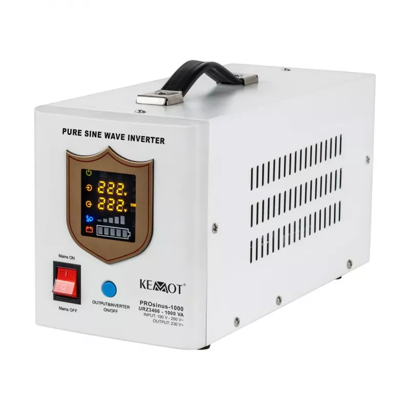 KEMOT PROsinus-1000 Avariitoiteallikas – Puhas siinuslaine inverter 12V laadimisfunktsiooniga, 230V, 1000VA/700W