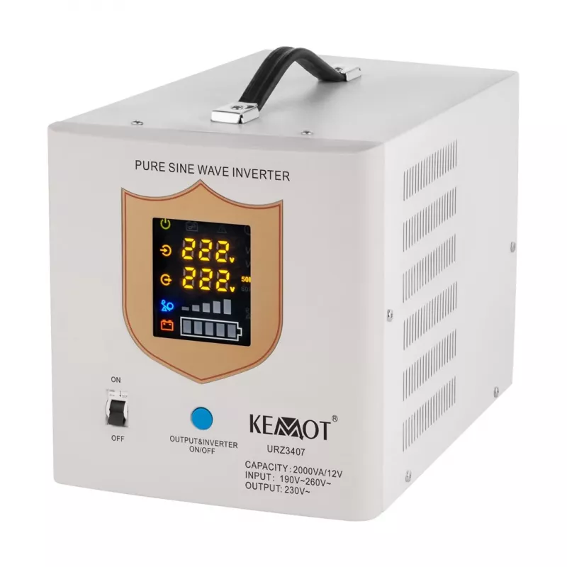 KEMOT PROsinus-2000 Avariitoiteallikas – puhas siinuslaine inverter 12V laadimisfunktsiooniga, 230V, 2000VA/1200W