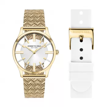 KENNETH COLE Naiste Kvartskell KCWLG2124003 34.5mm Roostevabast Terasest Korpus Valge Sihtnäidikuga Must Nahkrihm