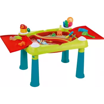KETER Creative Fun Table türkiissinine/punane – 2-in-1 laste tegevuslaud pööratava lauaplaadiga, taburet, joonistamis- ja ehitusmänguasjad