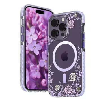 Kingxbar Apple iPhone 14 Pro MagSafe-kate pojengililletrükiga Flora seeria lilla