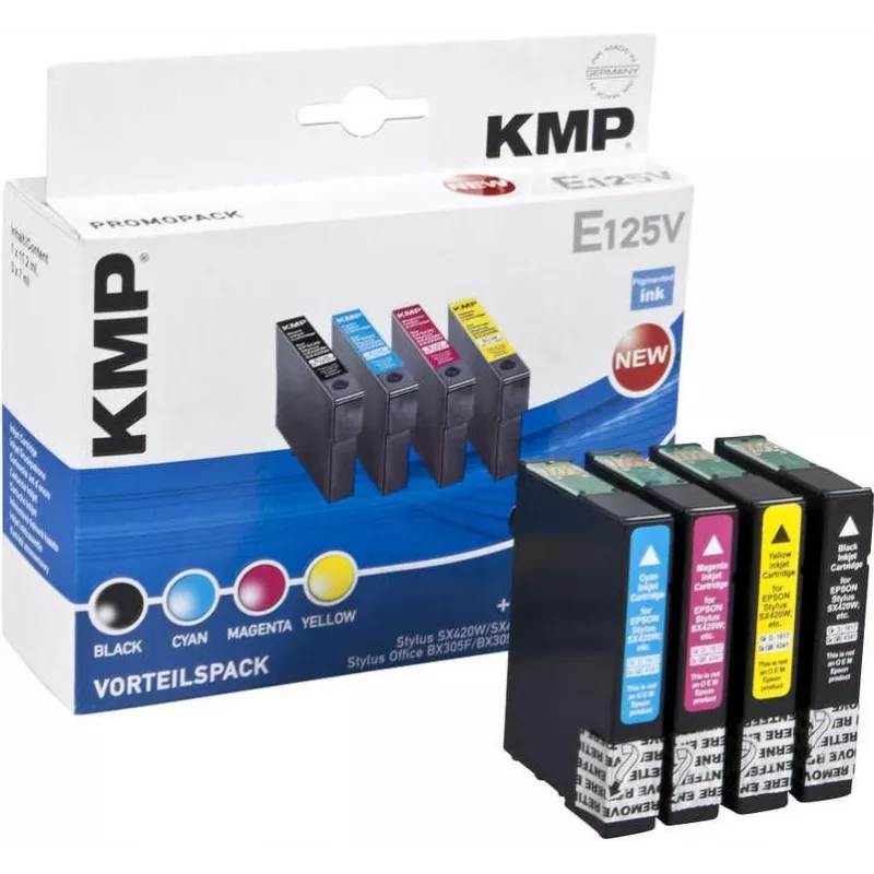 KMP E125V ühilduv tindikassett 3-pakk – tsüaan, magenta, kollane Epson Stylus SX230, SX235, SX430, SX438, WorkForce WF-3520, WF-3530, WF-3540, WF-7015, WF-7515, WF-7525 jaoks 1617,4050