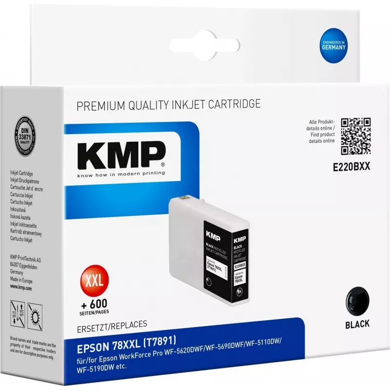 KMP E220BXX - 80 ml - High Yield - Must - Ühilduv - Prindikassett (Alternatiiv Epson T7891) printeritele Epson WorkForce Pro WF-5110DW, WF-5190DW, WF-5620DWF, WF-5690DWF