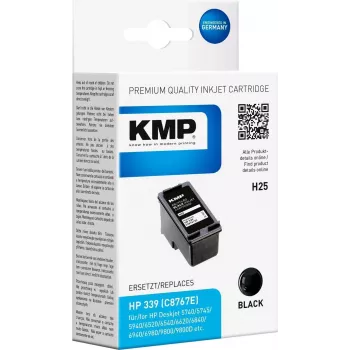 KMP H25 suure mahutavusega must tindikassett (21 ml) ühilduv HP 339 (C8767EE) jaoks HP Deskjet 5740, 6540, Officejet 72XX, 73XX, 74XX, Photosmart 25XX, 26XX, 27XX, 8050, 8450