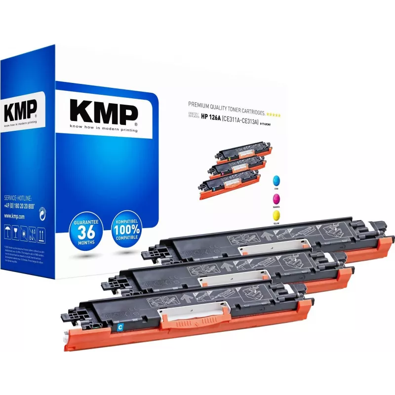 KMP PRINTTECHNIK KMP MULTIPACK H-T149CMY 3-pakk ühilduvad toonerikassetid (tsüaan, magenta, kollane) HP Color LaserJet CM2320/CP2025 seeriale – asendab HP 126A 1226,0030