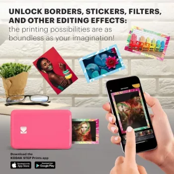KODAK STEP Instant Mobile Photo Printer - ZINK 2x3 inch - 1 ppm - Bluetooth - Roosa