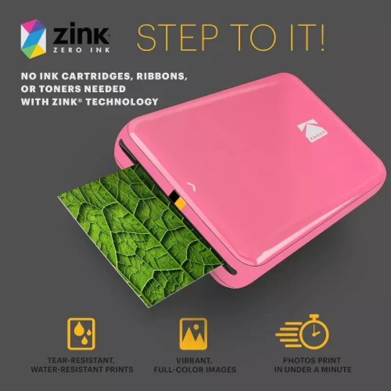 KODAK STEP Instant Mobile Photo Printer - ZINK 2x3 inch - 1 ppm - Bluetooth - Roosa