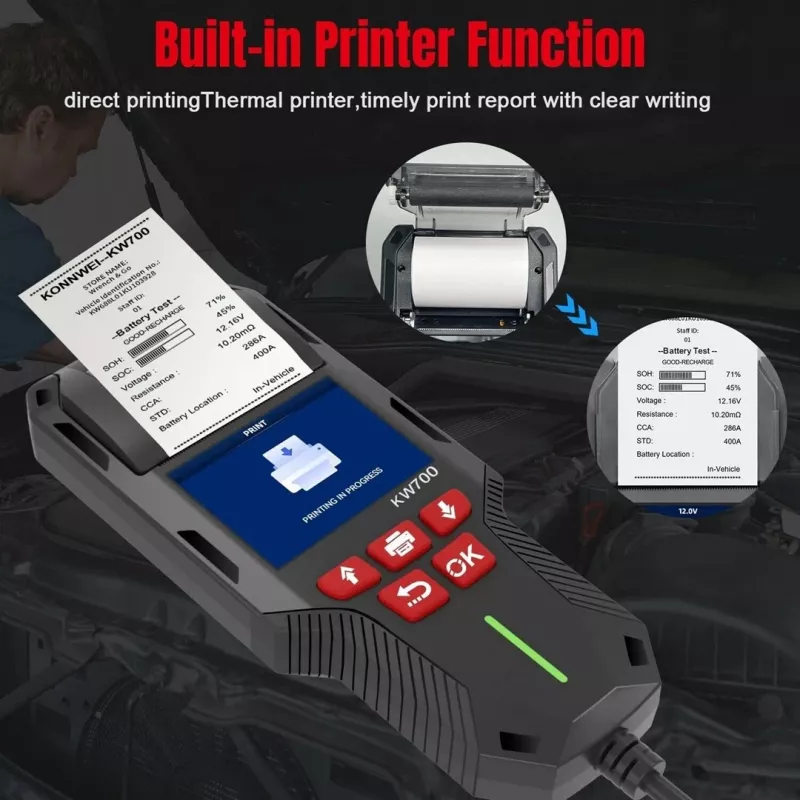 KONNWEI 6V/12V/24V Battery Tester with Built-in Printer