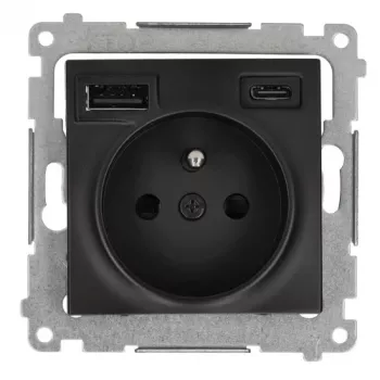 KONTAK-SIMON SIMON 54 Moodul Must Matt – 1x Schuko pistikupesa 16A 250V + 2x USB (Type A & C) 2.1A Kruviühendused