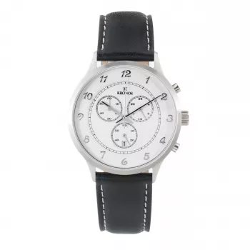 KRONOS Meeste kvarts-analoogkell 40mm roostevabast terasest korpus musta nahkrihmaga 783.35.19
