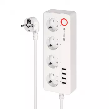 Kruger&Matz Connect P6 nutikas toiteplokk 4 Schuko pistikupesa ja 4 USB-porti, Tuya Wi-Fi, valge