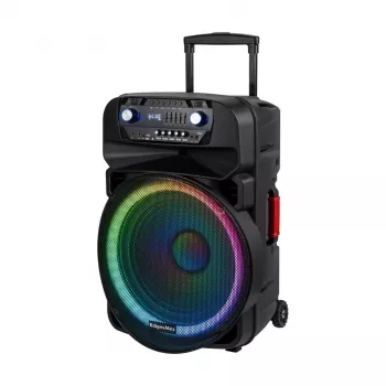 KRUGER & MATZ KM1718 60W kaasaskantav aktiivne PA kõlarisüsteem kahe UHF juhtmevaba mikrofoniga, Bluetooth, USB, SD, FM, LED-efektidega