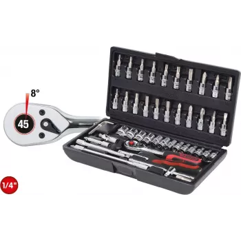 KS TOOLS 1/4 tolline CHROMEplus 48-osaline padrunikomplekt, 6-kantiline meetermõõdustik, 72-hambaline põrkmehhanism, kohvris (918.0648)