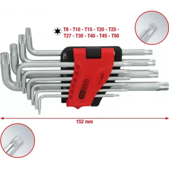 KS TOOLS 151.4880 Pikk TORX L-võtmete komplekt, 10-osaline, kroomvanaadium, suurused T9-T50