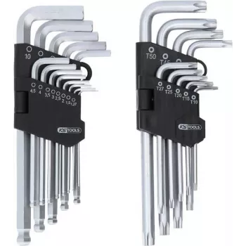 KS TOOLS 22-osaline kuuskant- ja TORX L-võtmete komplekt kuulkinnitusega ja hoidjaga