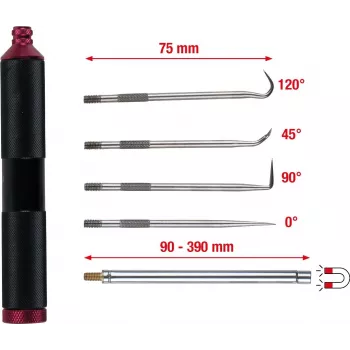KS TOOLS 6-osaline magnet- ja konksutööriistade komplekt, painduva ja jäiga varrega magnetid, 4 konksuprofiili, ergonoomilised käepidemed 550.1080