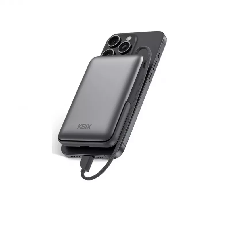 KSIX Magnetic Power Bank 10000 mAh, 22.5W for iPhone and Apple Watch, Grey