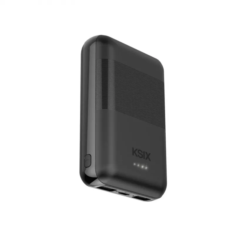 KSIX Powerbank Mini 10000mAh 10W kaabliga USB-A USB-C Must