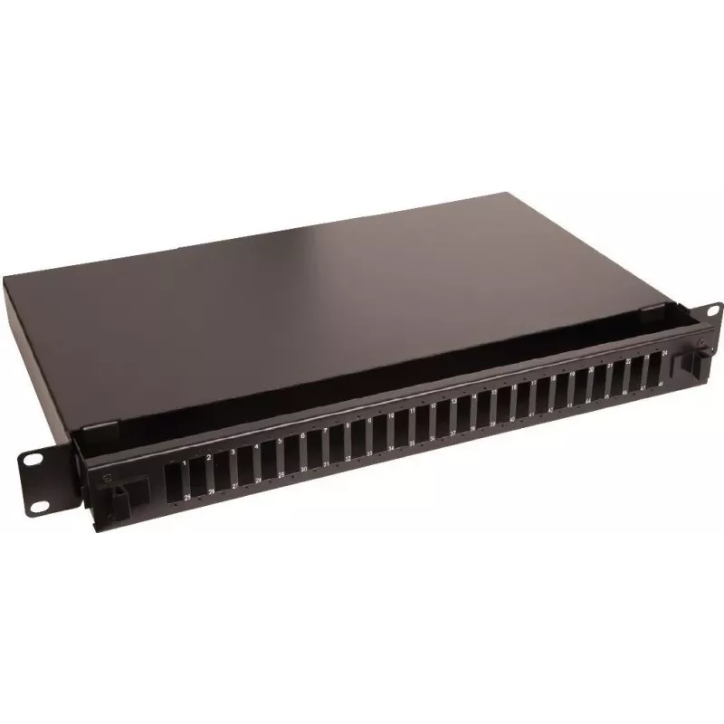 Lanview LVO231552 19-tolline 1U 24-pordiline fiiberpistikupaneel SC Duplex/LC Quad jaoks, rack-kinnitusega, must