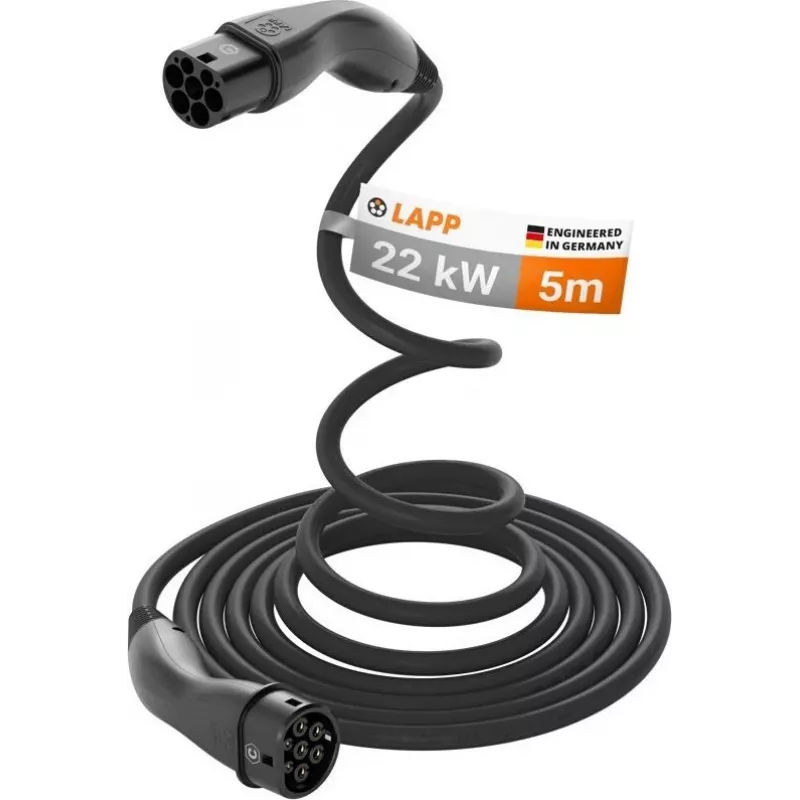 LAPP MOBILITY HELIX® Type 2 elektriauto laadimiskaabel, 22 kW, 5 m, must 61795