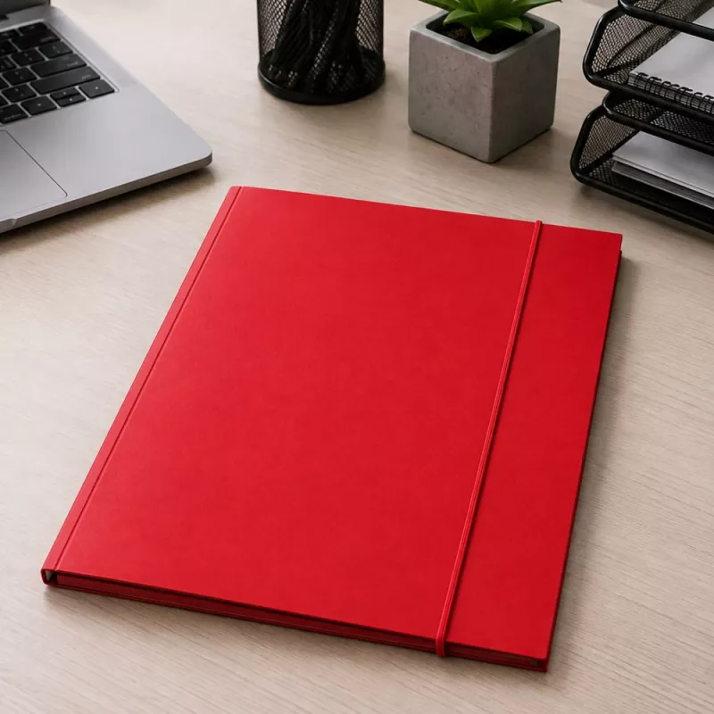 LEAN Cardboard Folder with Elastic Band, Lacquered, A4, 300 g/m², Red